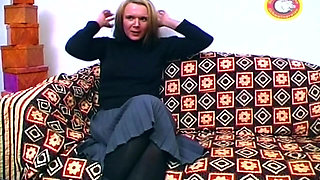 Mature Blonde Babe Stretches Wet Pussy with Thick Dildo