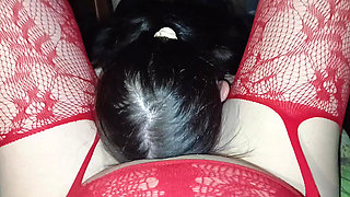 Our Skinny Brunette Neighbor Takes Turns Performing Cunnilingus on Me and My Girlfriend