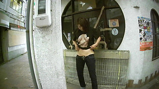 Japan Walking with Her Ass Out Outdoors