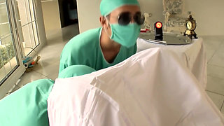 Blonde Babe Gets Double Penetrated and Anal Creampied by Two Docs with Big Dicks