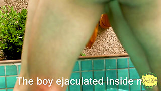 My ass was filled with cum at the end of amazing threesome in the pool