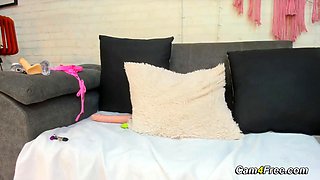 Brunette Small Tits in Glasses Unleashes Jelly Dildo Pleasure