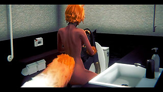 Furry Hentai - Anubis the Dogboy with a Foxygirl in a Toilet - Japanese Asian Manga Anime Film Game Porn
