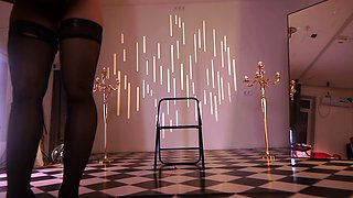 Sexy brunette wearing stockings masturbates webcam