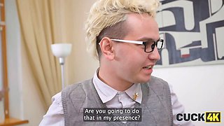 Cuck4k. hot and innocent slut is cheating on her spouse right in front of him