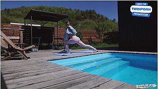 A Neighbor Spies On Morning Yoga By The Pool And Joins Me