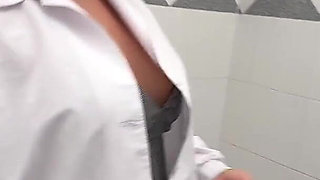 Vip Service. the Nurse Took a Semen Sample From a Client with Her Tongue