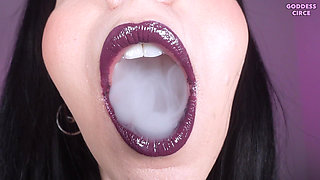 Wanker, Inhale My Divine Smoke - Close-up of My Mouth and Dark Purple Lipstick