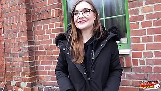 German Small Glasses Student 18+ Pick Up And Talk To Casting Fuck With Tiny Emily