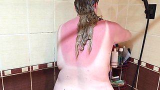 Chubby Wife with Massive Natural Tits Soaps Up in Shower and Shaves Her Legs, Armpits and Puss