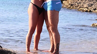 Exposed on the Beach! Risky Handjob for My Muscle Stud Partner