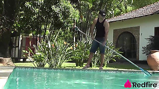 Blonde with a Fleshy Pussy Seduced the Pool Attendant to Have Some Hot Anal Sex