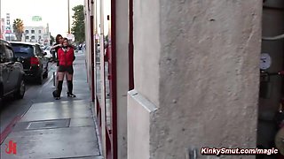 Babe in extreme bondage in public