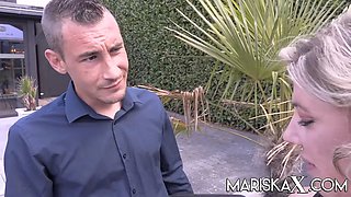 MARISKAX \u2013 Busty blonde MILF takes on two dicks outdoors