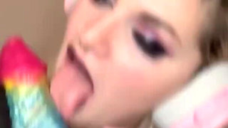 Gamer Girl Fucks Monster Dildo and Squirts Horny Gamer Girl Sucks and Fucks a Giant Monster Cock Until She Squirts