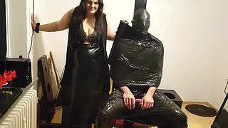 Foil Bondage Slave Part 2 - Cling Film Mummified and Edged to Madness