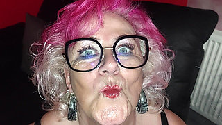 Busty Pink Haired MILF Strips and Teases in Leather Pants