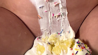 Step mom smashes my birthday cake with her fat pussy