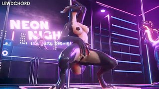 Furry Lizard Girl Squirts Hard in Public Club Fingering