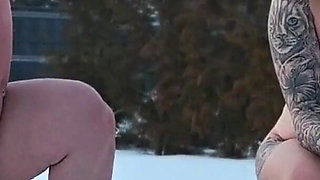 Swingers. Two Married Couples Play in the Snow Naked in Public. the Women Pee in the Snow and the Men Lick It off.
