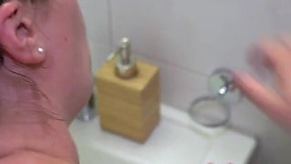 Family Quickie in the Bathroom, Stepbrother Also Wants to Fuck Her and Cum All Over Her Tits.