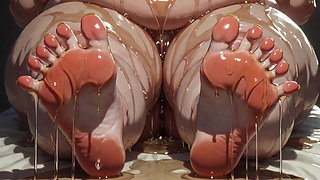 Obese SSBBW Massaging Her Huge Oiled Feet - Close up Big Toes