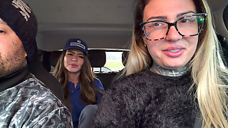 My husband's cuckold got out of the car and I called the gas station attendant to fuck and she accepted and got in the car and was so horny that she was all naked