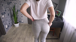 Naughty Coworker Teases Ass In Trousers And Takes Them Off