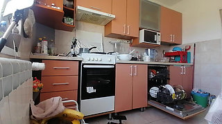 Hot Wife Prepares Naked Food in the Kitchen