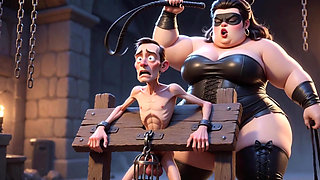 Fat Dominatrix Whips Slaves Caged Penis - Extreme Humiliation