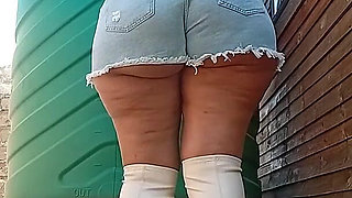 Big Booty Demin Shorts, Long Boots, Outdoors!