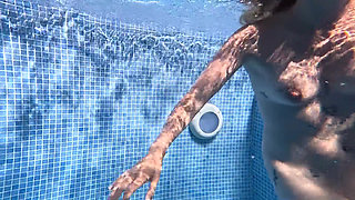 Nude Pool Tease and Masturbation While He Watches