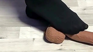 Sexy Dominatrix in Nylon Pantyhose Is Trampling Your Cock