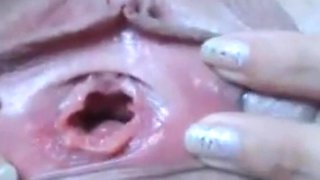 Fumbling my monstrous clitoris, my coochie widely opened broad