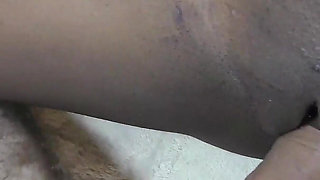 Tight little black pussy creampied by big white cock
