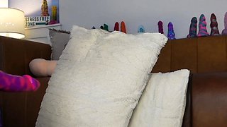 Blonde Slut Takes Massive Purple Dildo Balls Deep