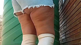 Big Booty Demin Shorts, Long Boots, Outdoors!