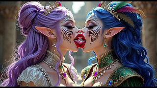 Beautiful Elves Princess Kissing, Ai Animation