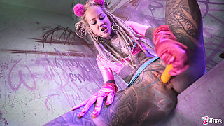 Extreme Solo DP Session - Tattooed Goth Girl Anal and Pussy Toys