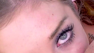 Delightful teen Leah Winters no hands POV deepthroat blowjob and cum swallow