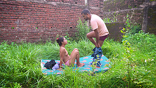 When a couple was getting ready to have sex in the ruins, a guy caught them and then had rough sex with the girl.