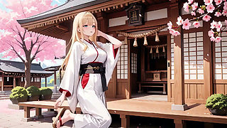 Blonde Miko in the Shrine! Taboo Whispers Under Cherry Blossoms, White Skirt Too Revealing!