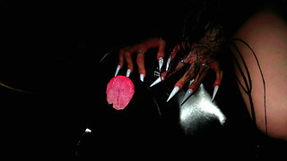 Femdom Mistress Long Nails Makes Her Caged Slave Lick Her New White Nails And Spits In His Mouth