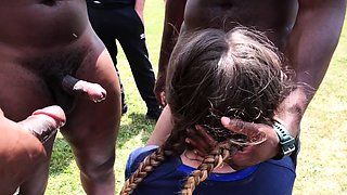 Sexy ebony girl wakes up and sucks a big fat cock