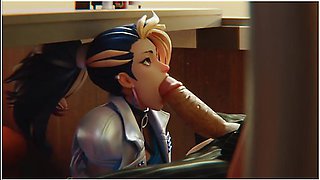 KDA warrior’s eager mouth worships a thick cock in slow, teasing strokes