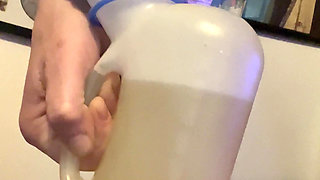 Huge Piss From My Bushy Pussy in My Mate’s Bedroom as the Bathroom Was Occupied!