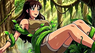 Explorer girl bound in teasing vines that give her  Bound in teasing vines that  intimate pleasure