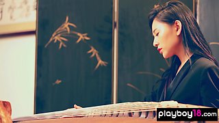 Chinese porcelain doll shows her pussy