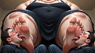 Obese SSBBW Foot Domination - Male Slaves Cleaning Her Big Soft Feet