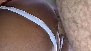 Ebony in Sexy Lingeire Takes White Cock in Her Mouth and in Her Pussy